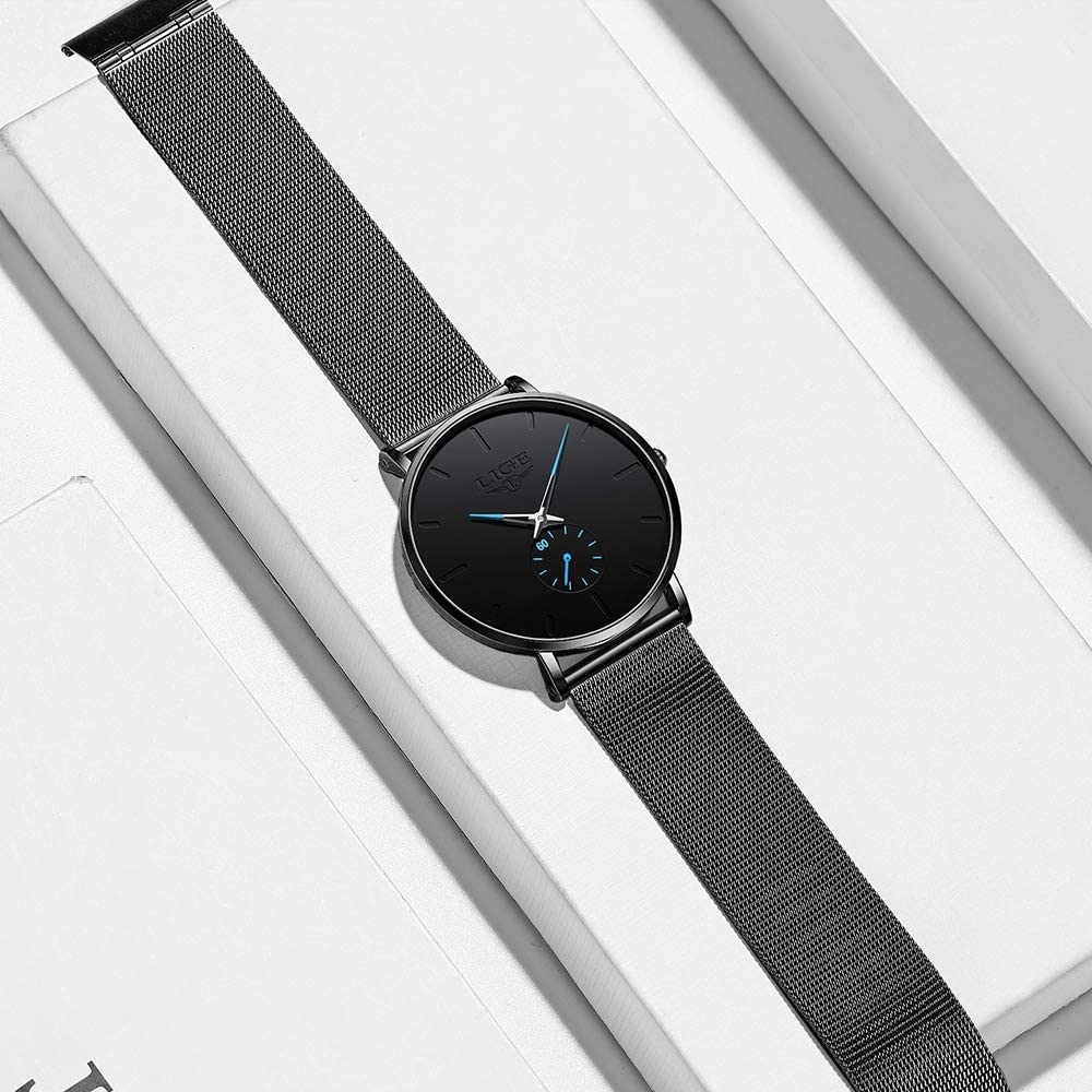 LIGE Mens Watches Ultra-Thin Analog Quartz Minimalist Stainless Steel Mesh Band Dress Watches for Men - Image 6